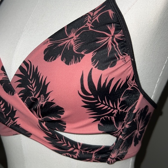 Tropical Pink and Black Women's Swim Top - Picture 2 of 7